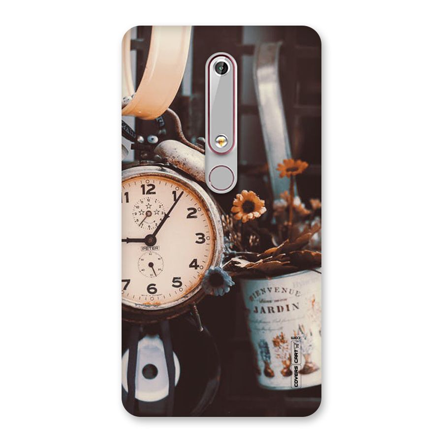 Clock And Flowers Back Case for Nokia 6.1