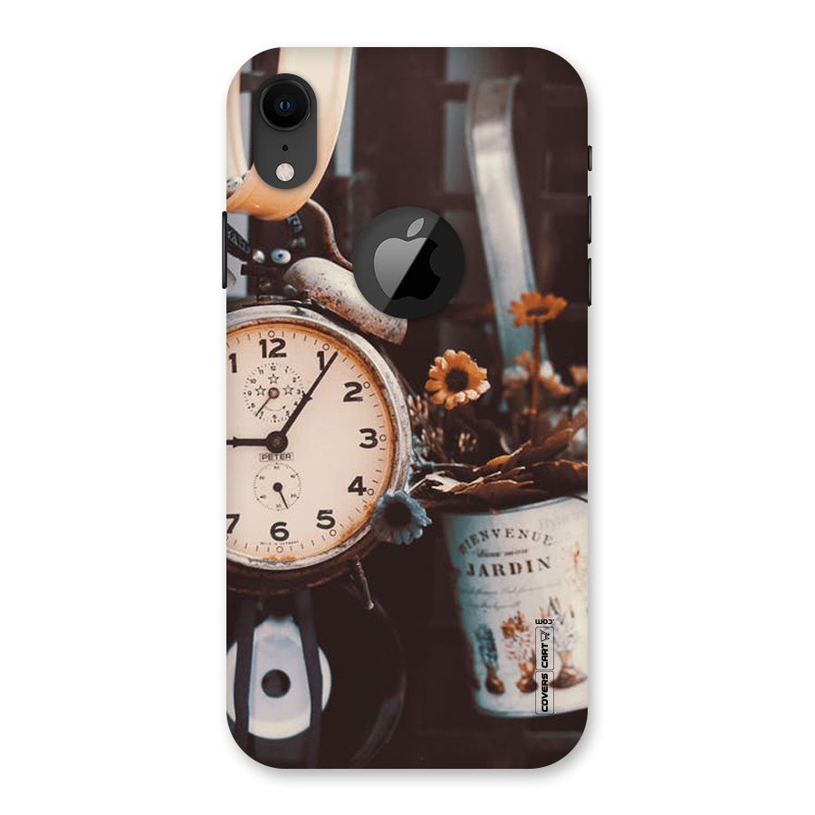 Clock And Flowers Back Case for iPhone XR Logo Cut
