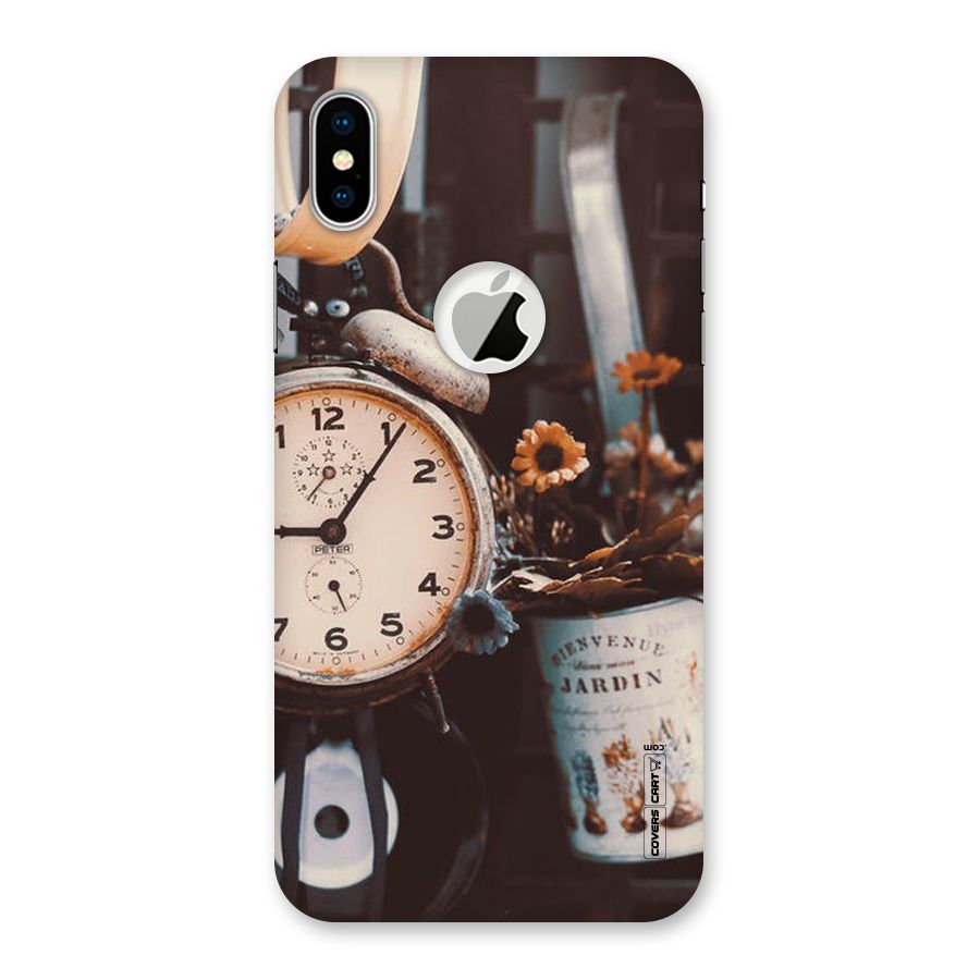 Clock And Flowers Back Case for iPhone X Logo Cut