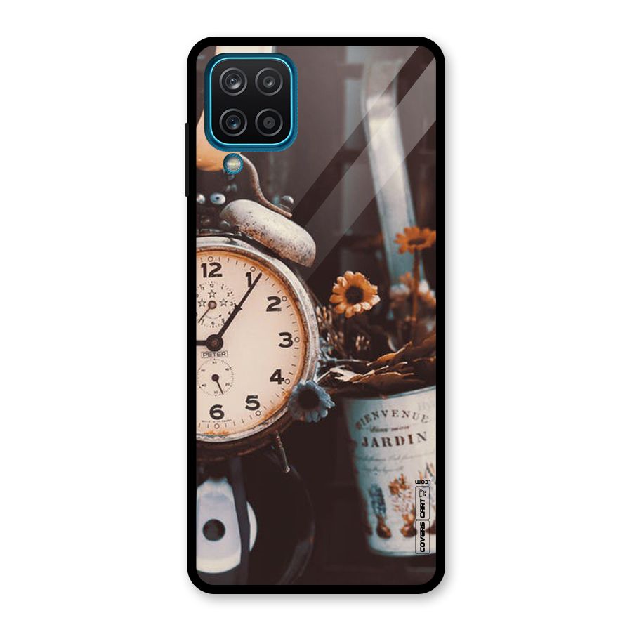 Clock And Flowers Glass Back Case for Galaxy A12