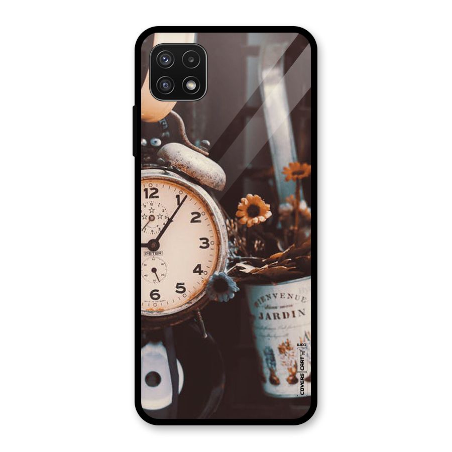 Clock And Flowers Glass Back Case for Galaxy A22 5G