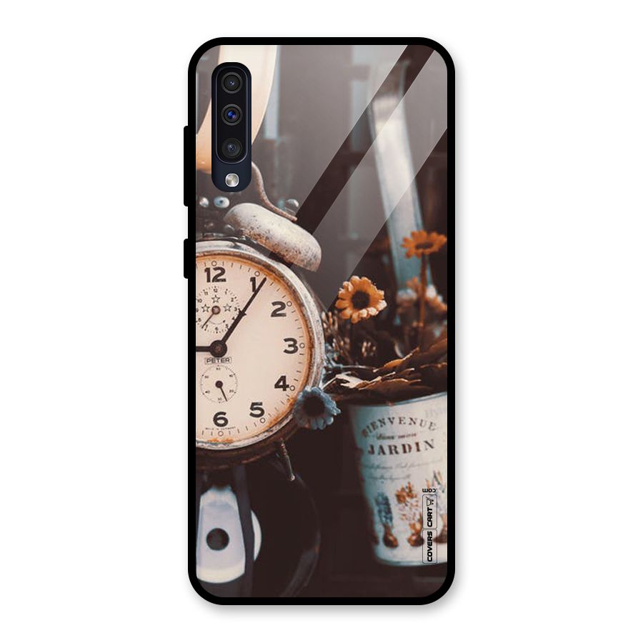 Clock And Flowers Glass Back Case for Galaxy A30s