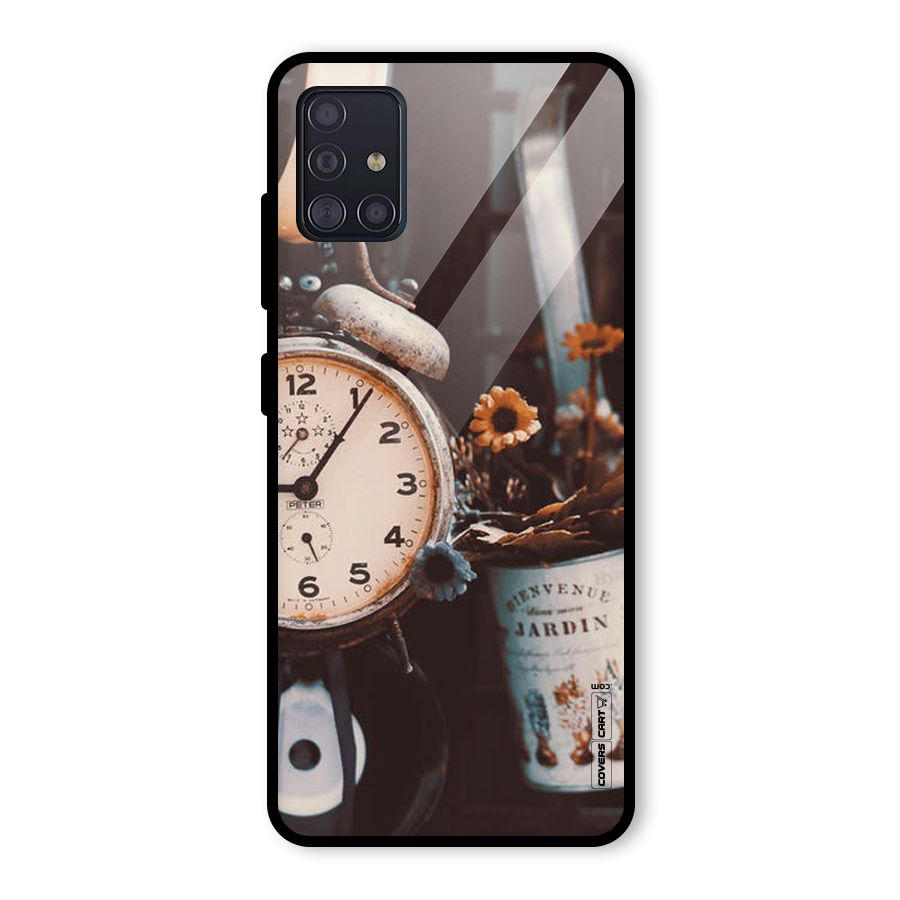 Clock And Flowers Glass Back Case for Galaxy A51