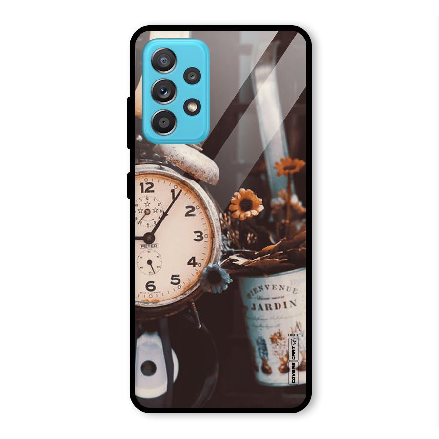 Clock And Flowers Glass Back Case for Galaxy A52