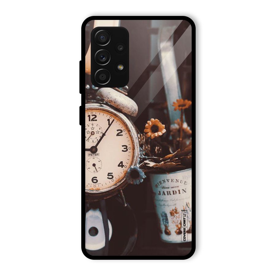 Clock And Flowers Glass Back Case for Galaxy A53 5G