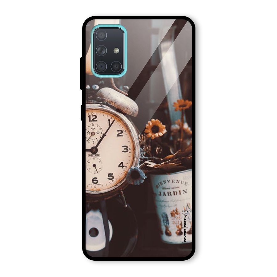 Clock And Flowers Glass Back Case for Galaxy A71