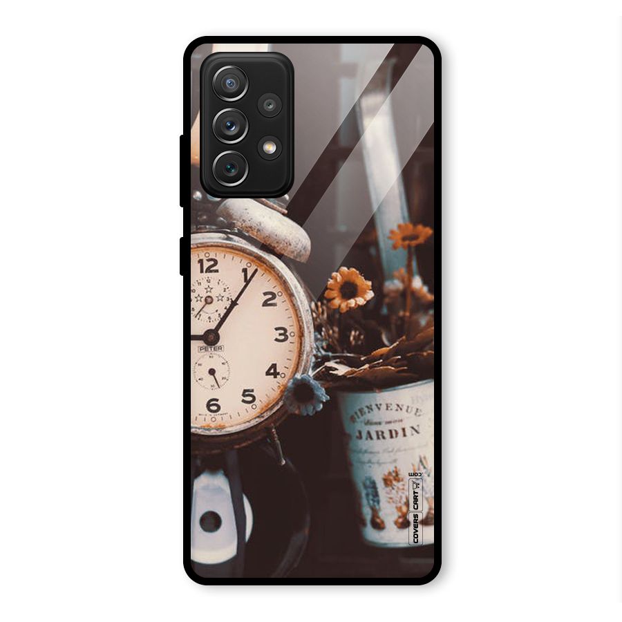 Clock And Flowers Glass Back Case for Galaxy A72