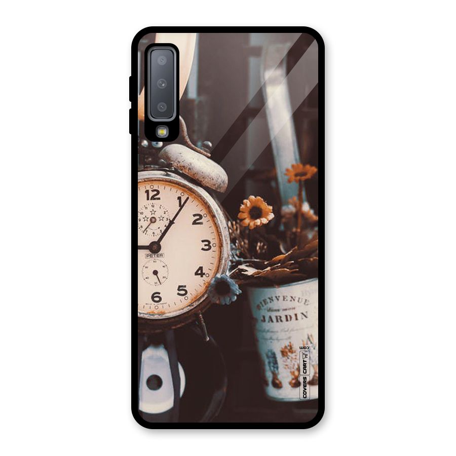Clock And Flowers Glass Back Case for Galaxy A7 (2018)