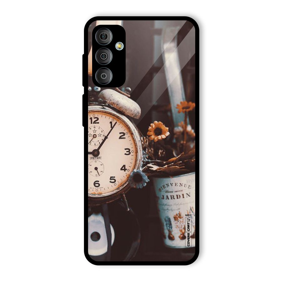 Clock And Flowers Glass Back Case for Galaxy F23