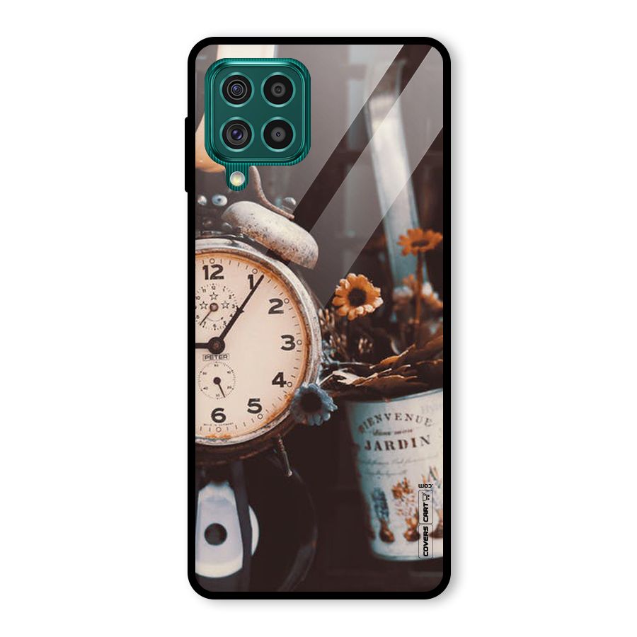 Clock And Flowers Glass Back Case for Galaxy F62