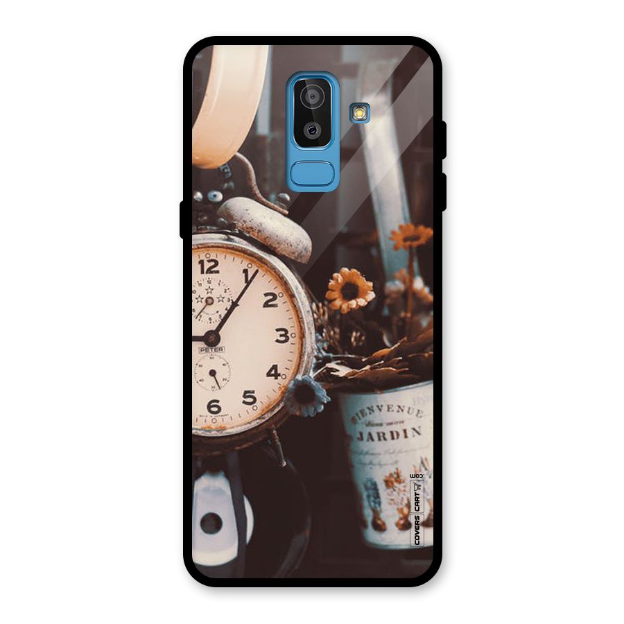 Clock And Flowers Glass Back Case for Galaxy J8