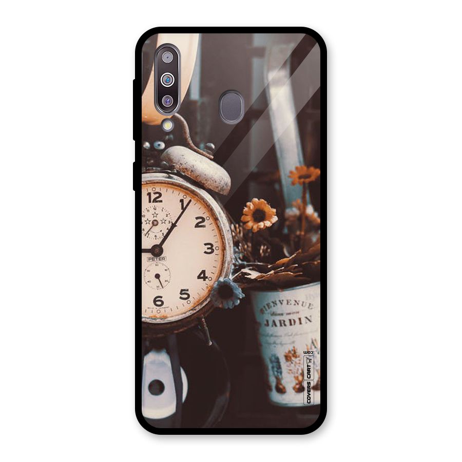 Clock And Flowers Glass Back Case for Galaxy M30