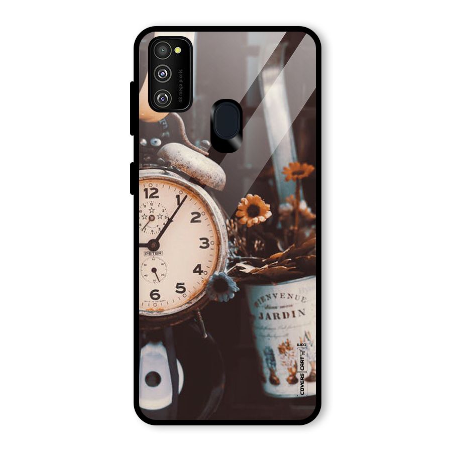 Clock And Flowers Glass Back Case for Galaxy M30s