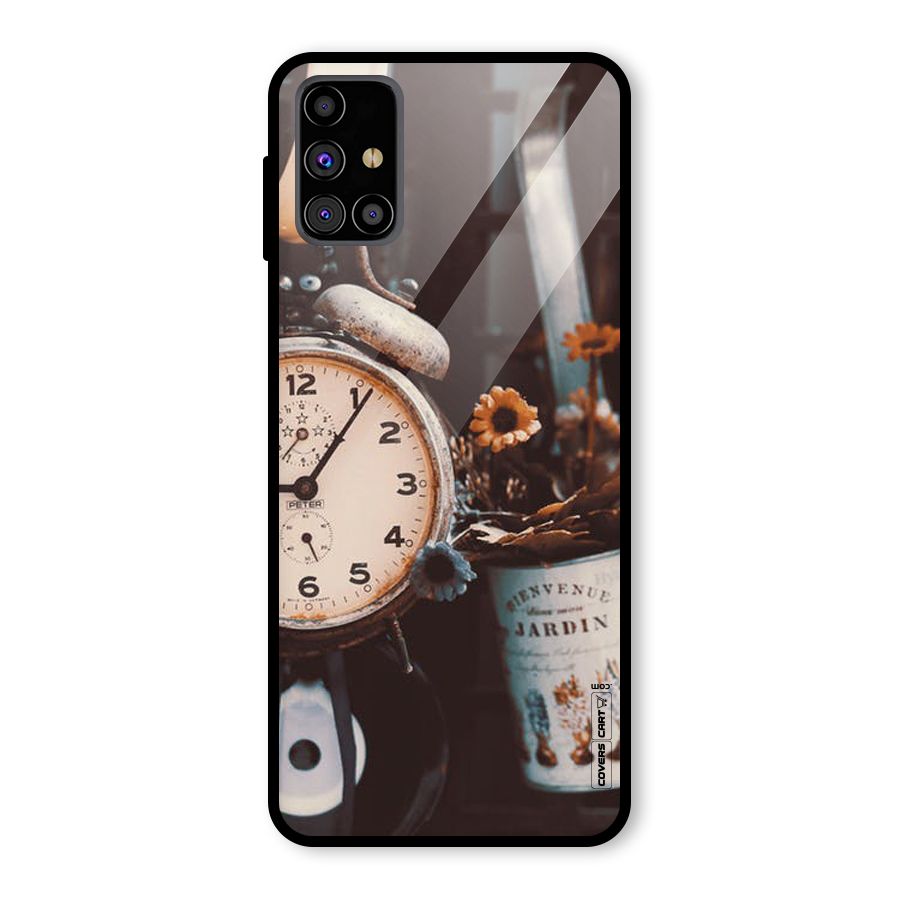Clock And Flowers Glass Back Case for Galaxy M31s