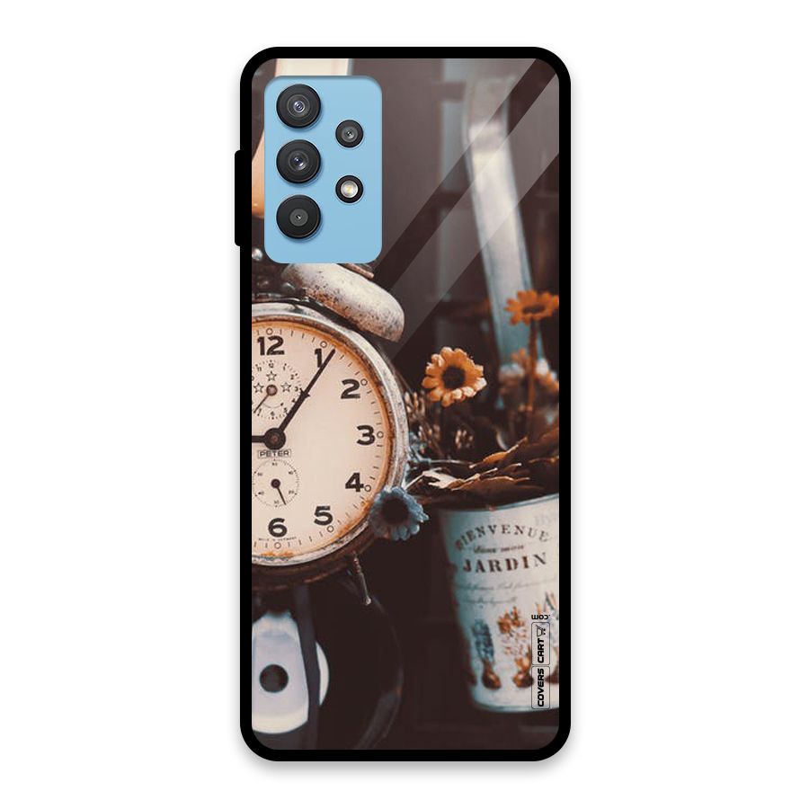 Clock And Flowers Glass Back Case for Galaxy M32 5G