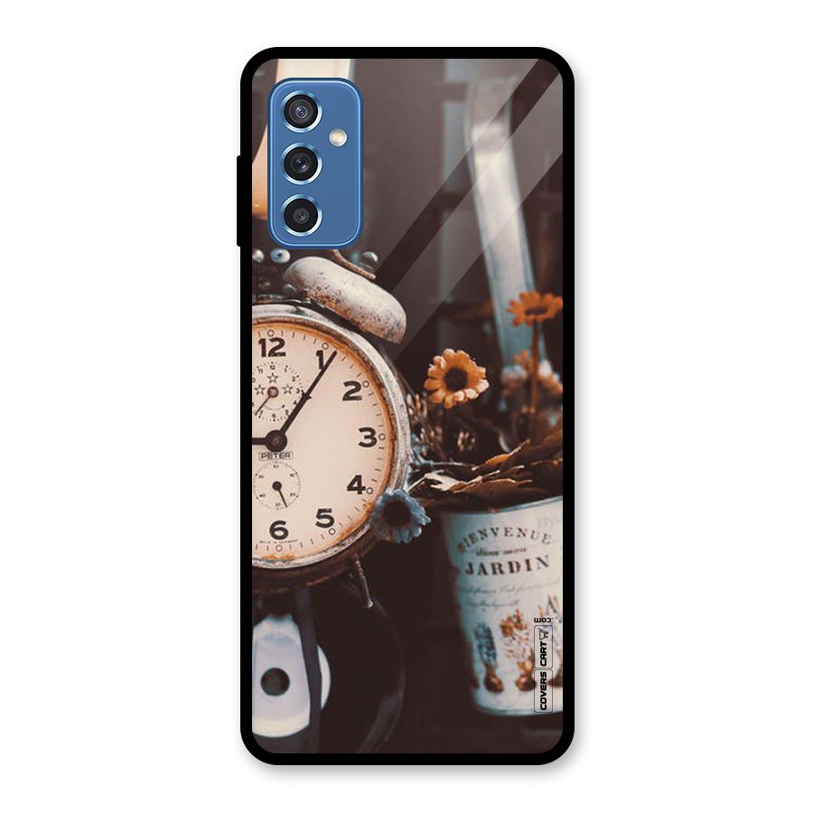 Clock And Flowers Glass Back Case for Galaxy M52 5G