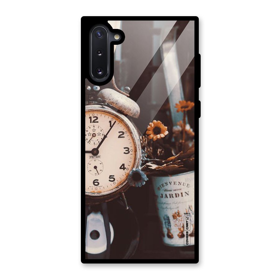 Clock And Flowers Glass Back Case for Galaxy Note 10