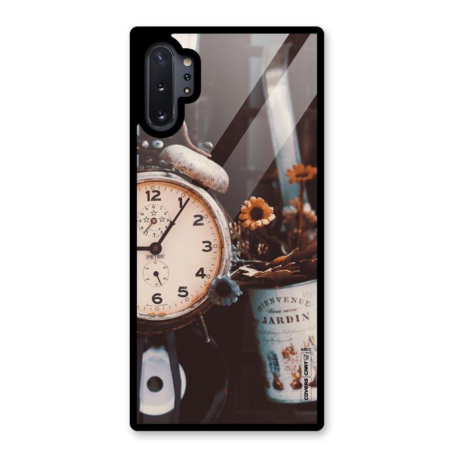 Clock And Flowers Glass Back Case for Galaxy Note 10 Plus