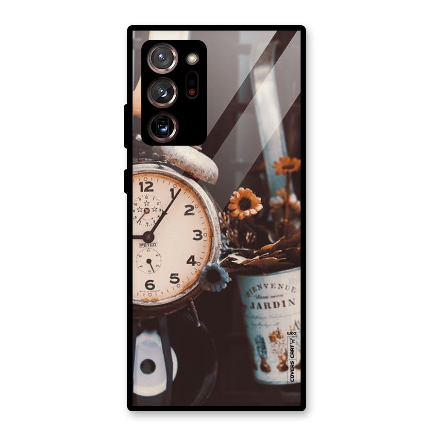 Clock And Flowers Glass Back Case for Galaxy Note 20 Ultra