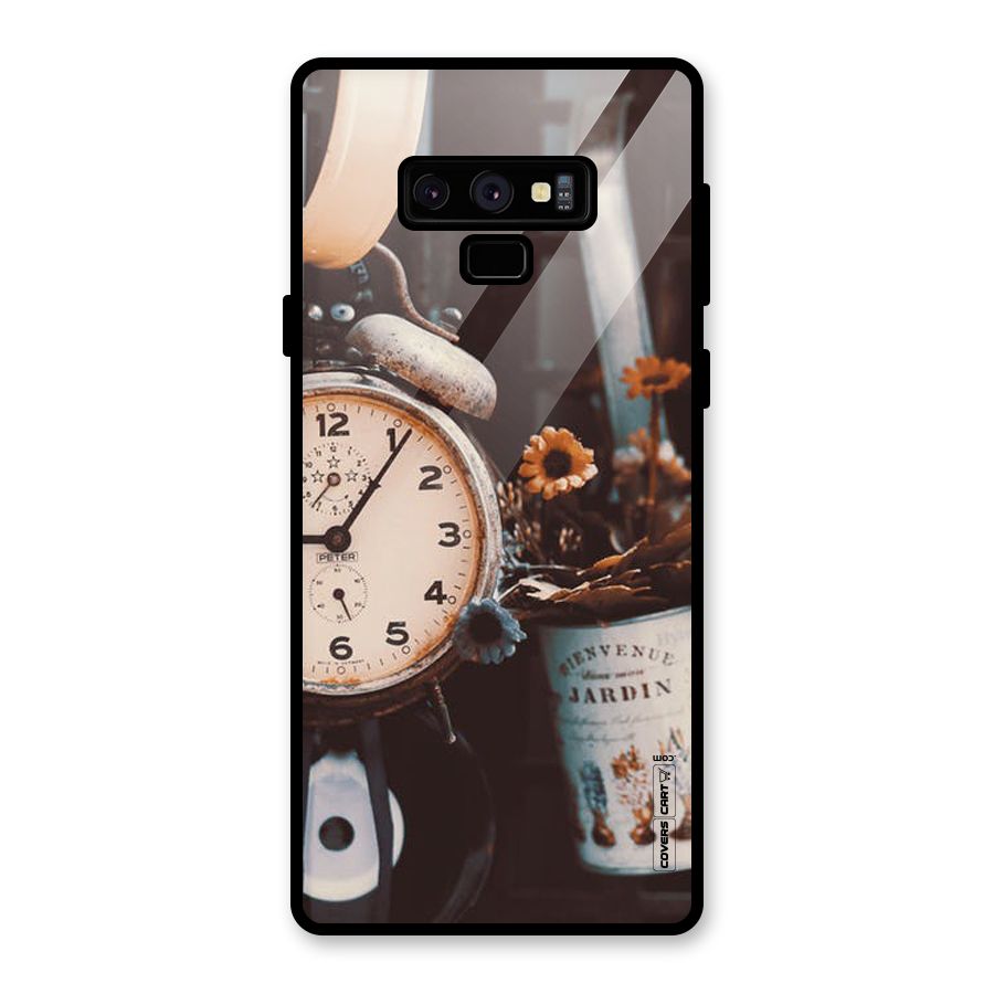 Clock And Flowers Glass Back Case for Galaxy Note 9