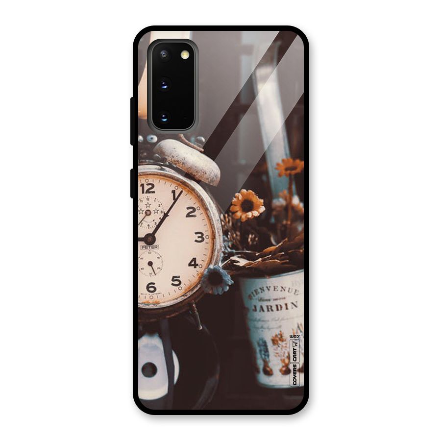 Clock And Flowers Glass Back Case for Galaxy S20