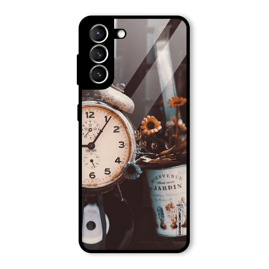 Clock And Flowers Glass Back Case for Galaxy S21 5G