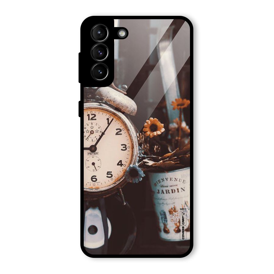 Clock And Flowers Glass Back Case for Galaxy S21 Plus