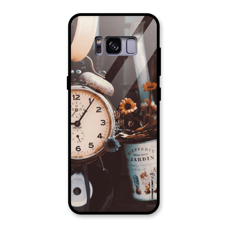 Clock And Flowers Glass Back Case for Galaxy S8