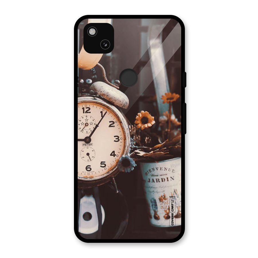 Clock And Flowers Glass Back Case for Google Pixel 4a