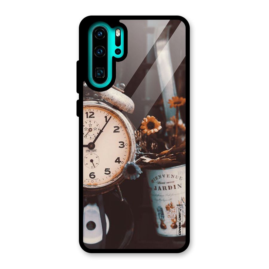 Clock And Flowers Glass Back Case for Huawei P30 Pro
