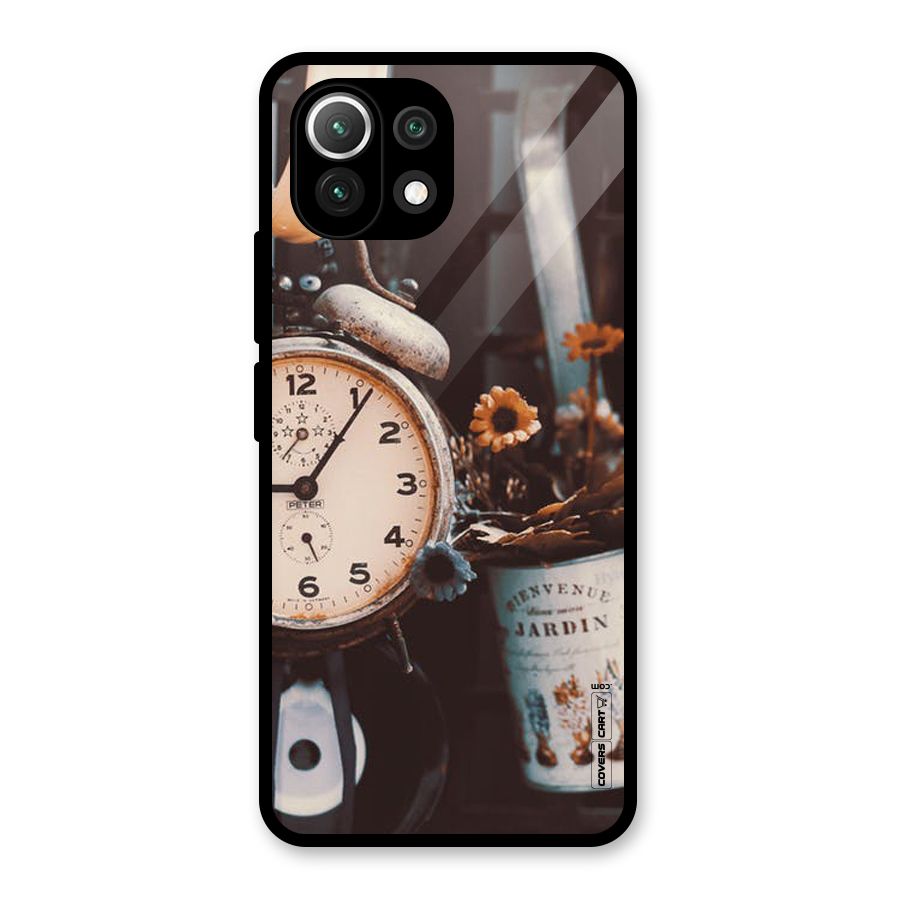 Clock And Flowers Glass Back Case for Mi 11 Lite