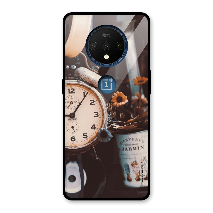 Clock And Flowers Glass Back Case for OnePlus 7T