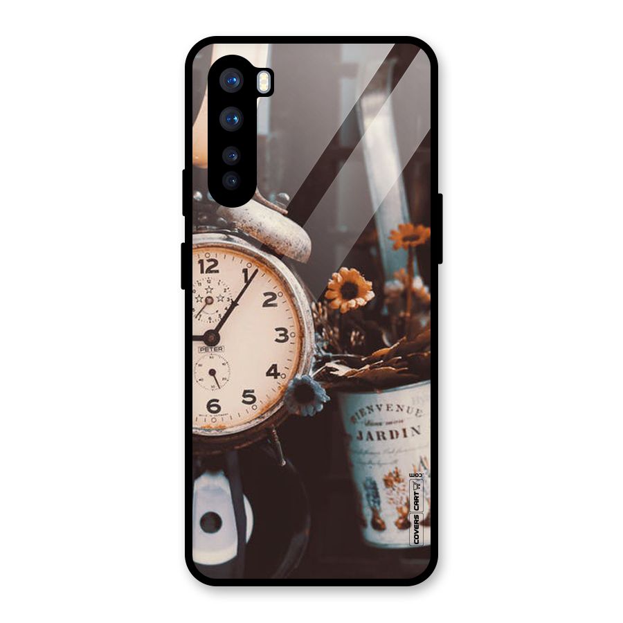 Clock And Flowers Glass Back Case for OnePlus Nord
