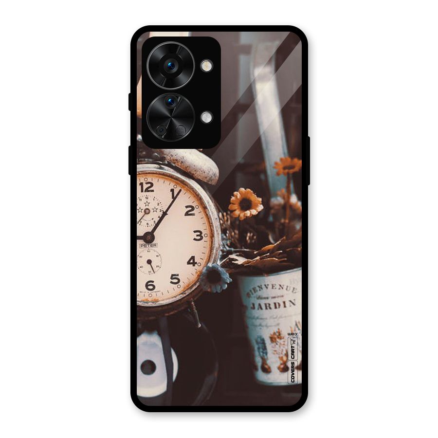 Clock And Flowers Glass Back Case for OnePlus Nord 2T
