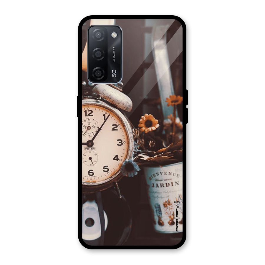 Clock And Flowers Glass Back Case for Oppo A53s 5G