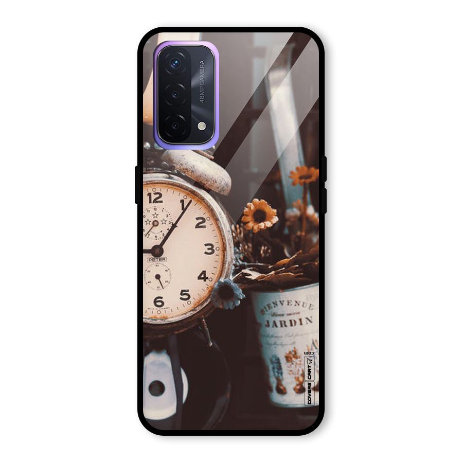 Clock And Flowers Glass Back Case for Oppo A74 5G
