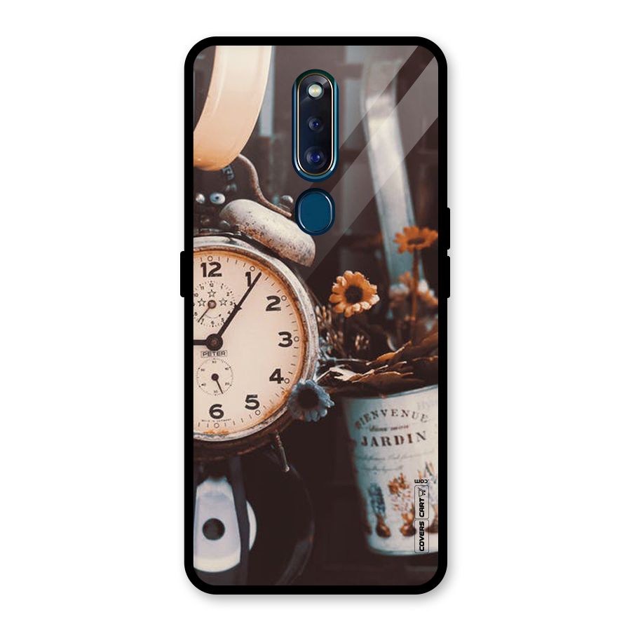 Clock And Flowers Glass Back Case for Oppo F11 Pro