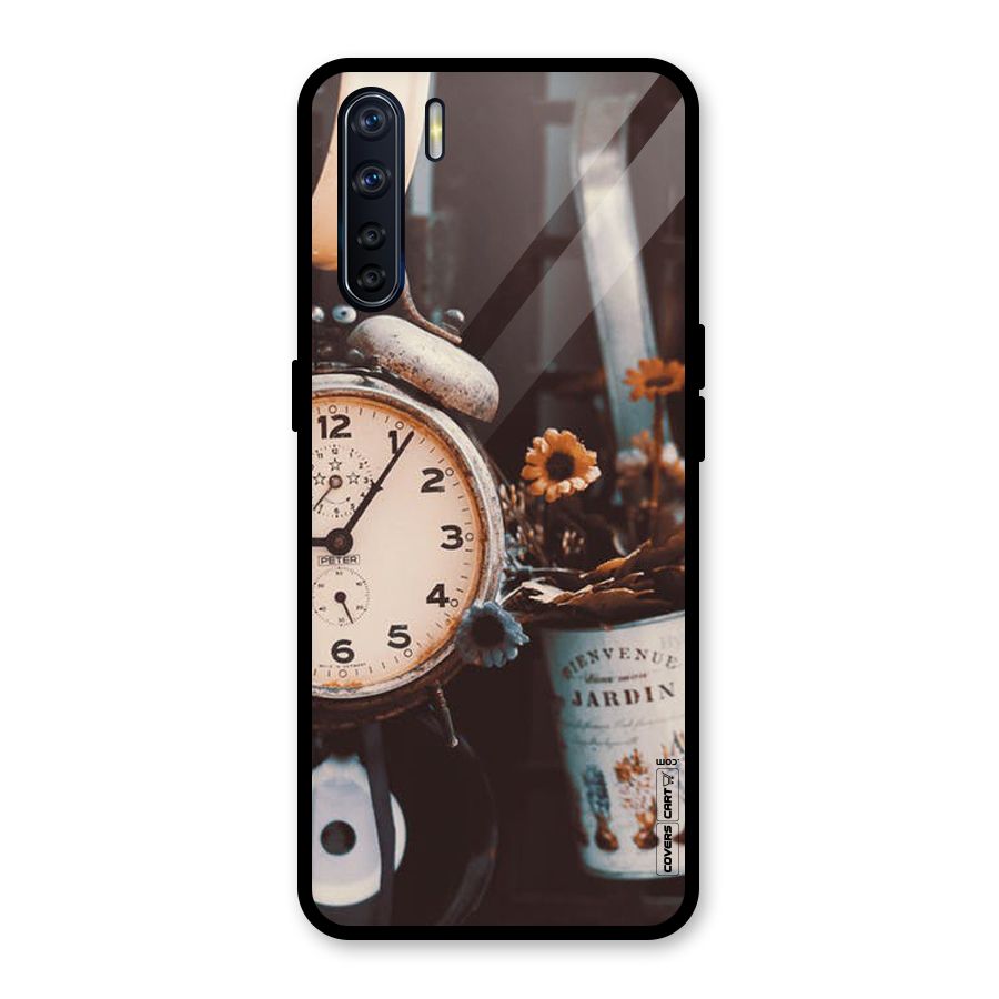 Clock And Flowers Glass Back Case for Oppo F15