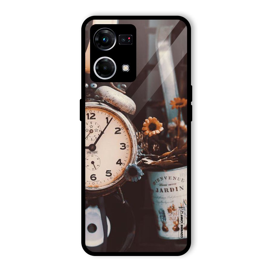 Clock And Flowers Glass Back Case for Oppo F21 Pro 5G