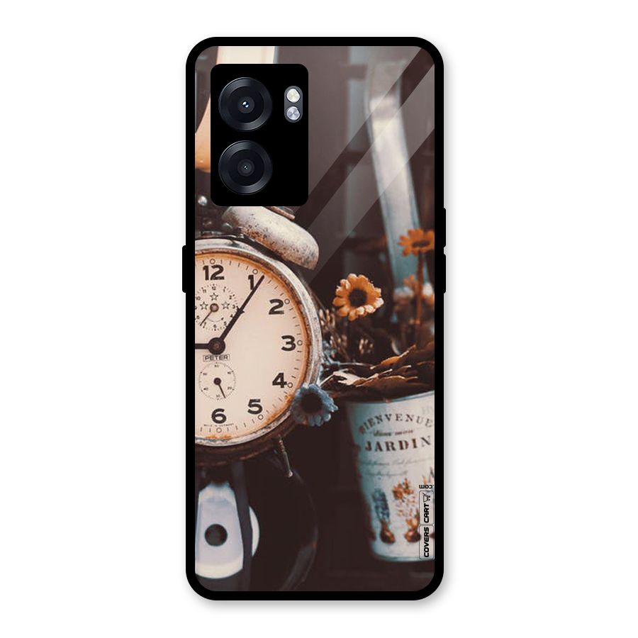 Clock And Flowers Glass Back Case for Oppo K10 (5G)