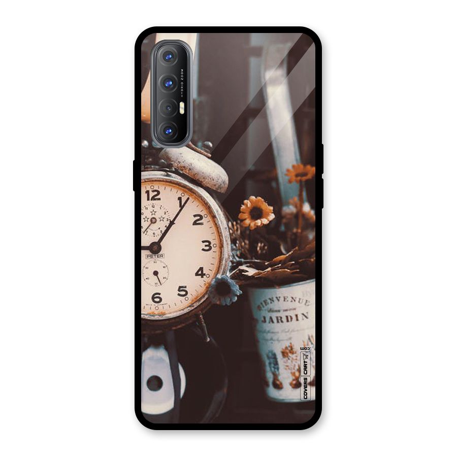 Clock And Flowers Glass Back Case for Oppo Reno3 Pro