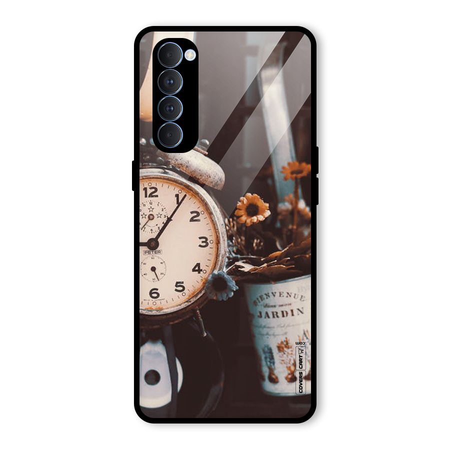 Clock And Flowers Glass Back Case for Oppo Reno4 Pro