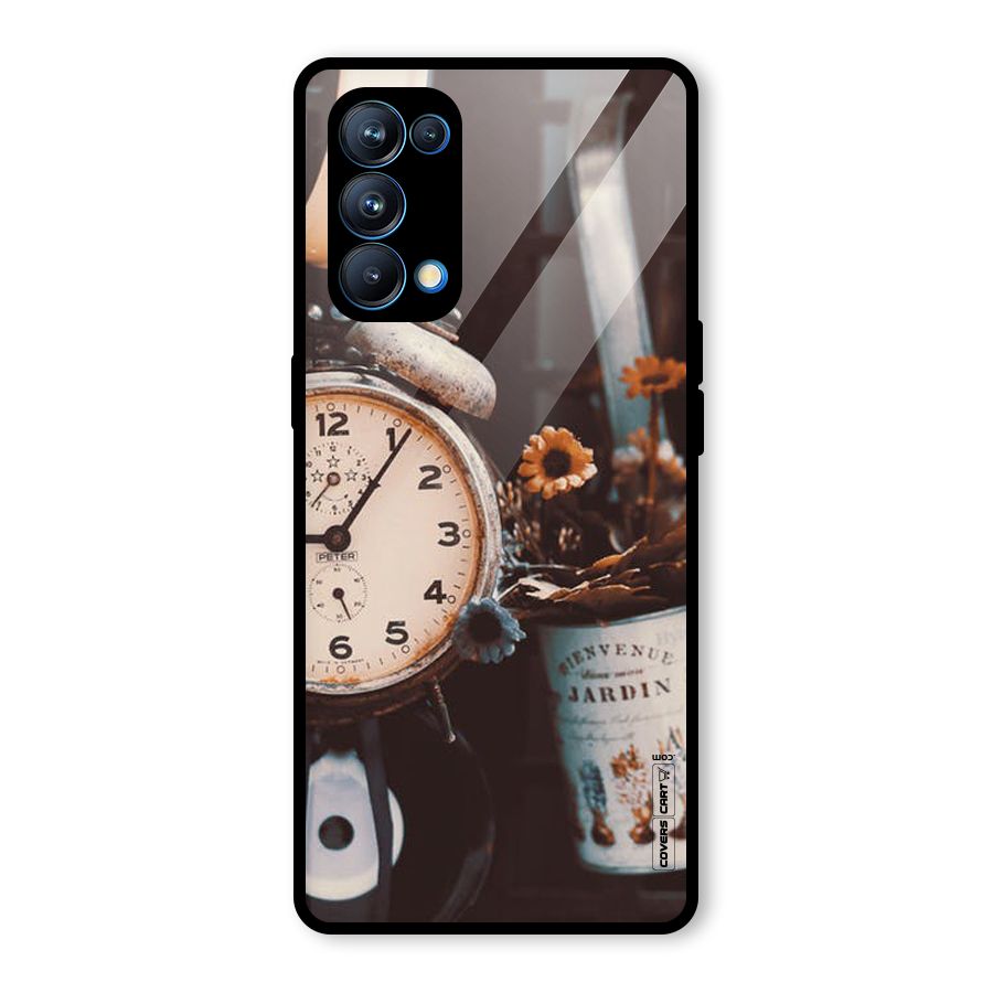 Clock And Flowers Glass Back Case for Oppo Reno5 Pro 5G