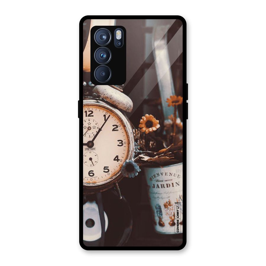 Clock And Flowers Glass Back Case for Oppo Reno6 Pro 5G