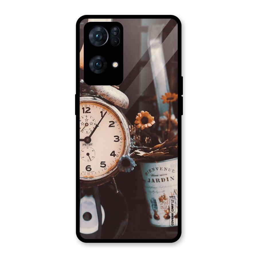 Clock And Flowers Glass Back Case for Oppo Reno7 Pro 5G