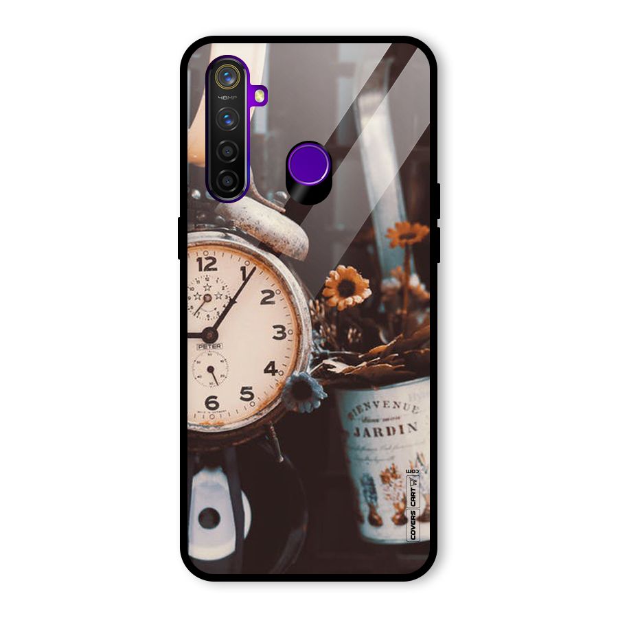 Clock And Flowers Glass Back Case for Realme 5 Pro