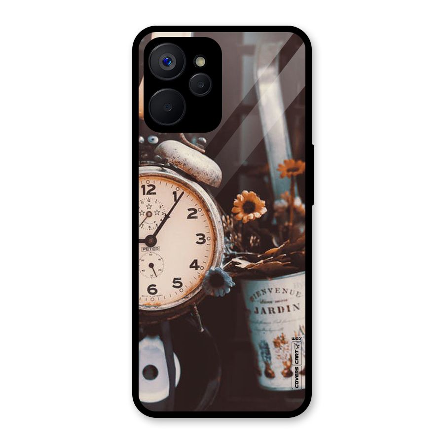 Clock And Flowers Glass Back Case for Realme 9i 5G