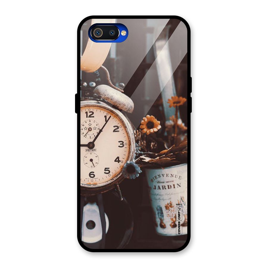 Clock And Flowers Glass Back Case for Realme C2