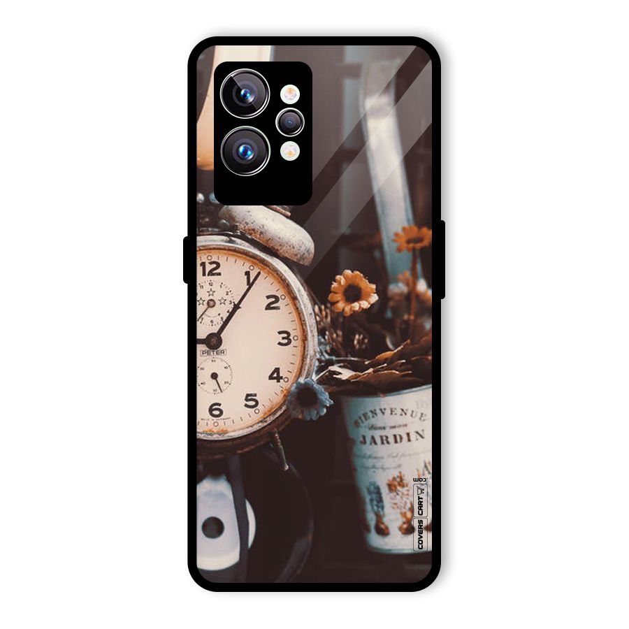 Clock And Flowers Glass Back Case for Realme GT2 Pro