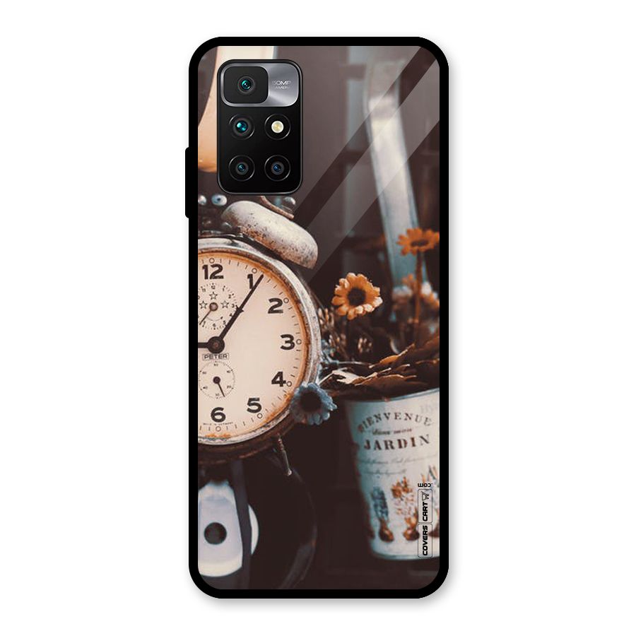 Clock And Flowers Glass Back Case for Redmi 10 Prime
